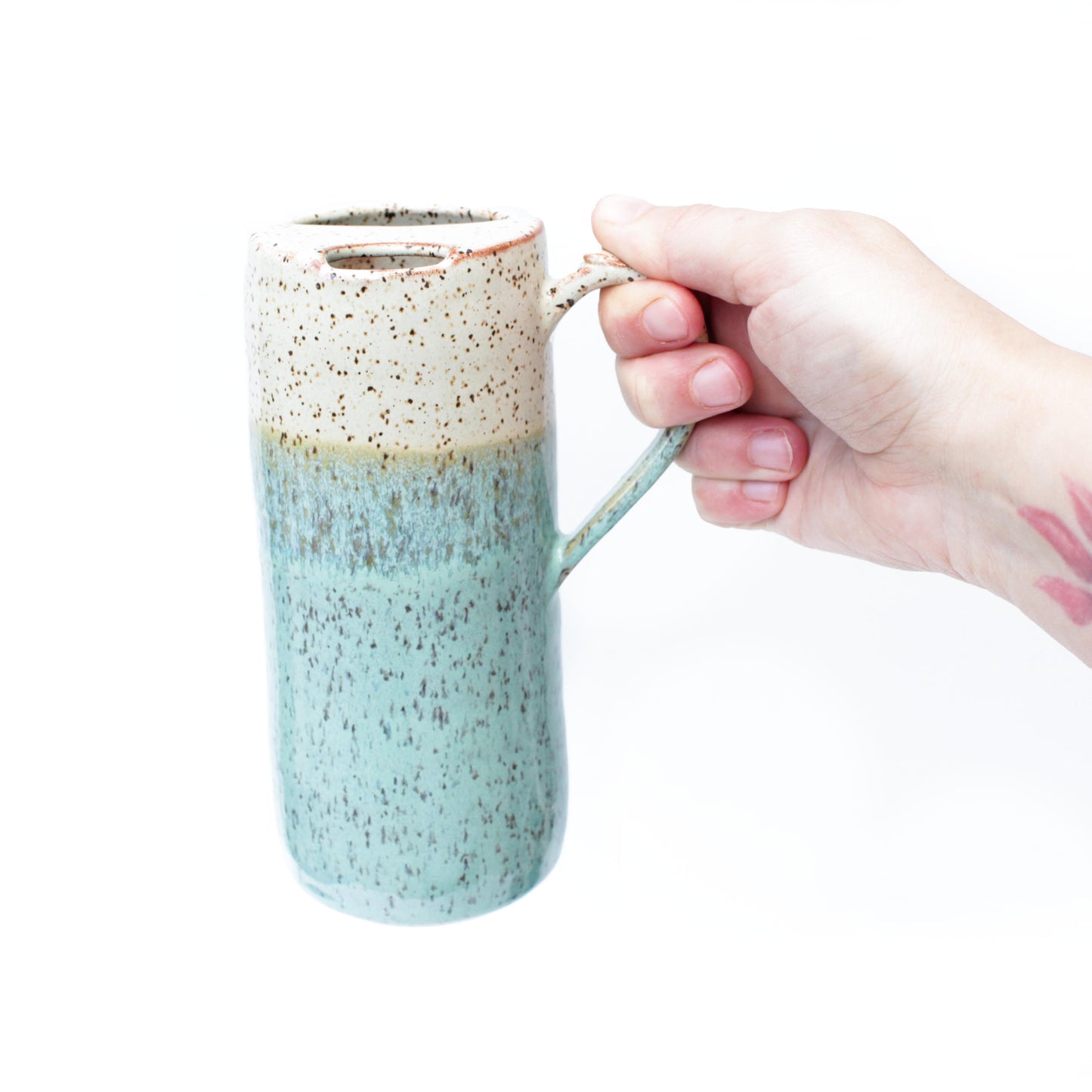 Ceramic Travel Mug with Handle Tall Skinny Speckled Stoneware