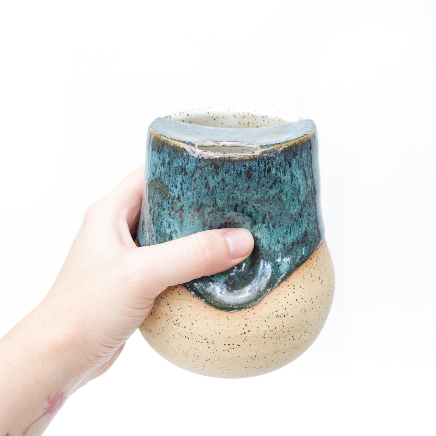 Emerald Ocean Cozy Speckled Stoneware Sip-Top Thumb Tumbler