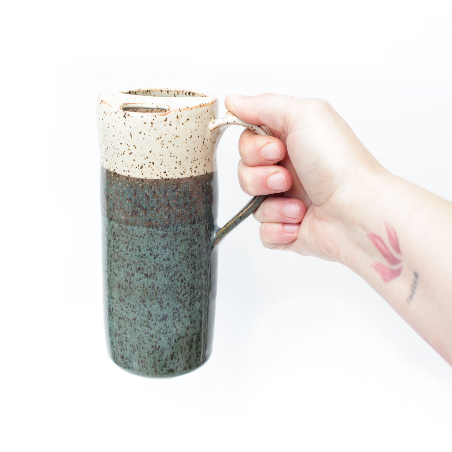 Ceramic Travel Mug with Handle Tall Skinny Speckled Stoneware