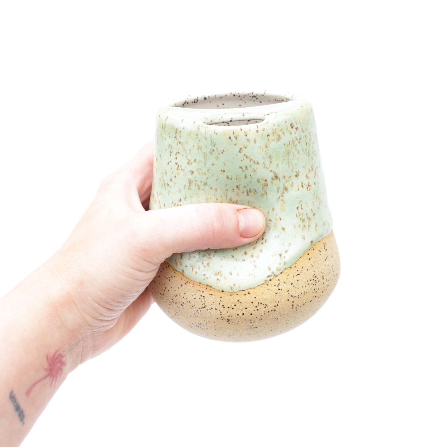 Seafoam Green Cozy Speckled Stoneware Sip-Top Thumb Tumbler