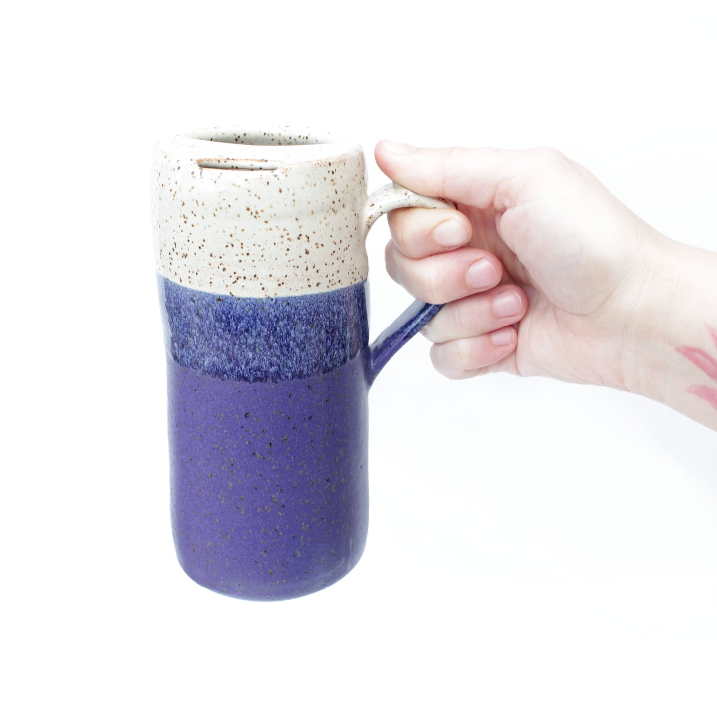 Ceramic Travel Mug with Handle Tall Skinny Speckled Stoneware