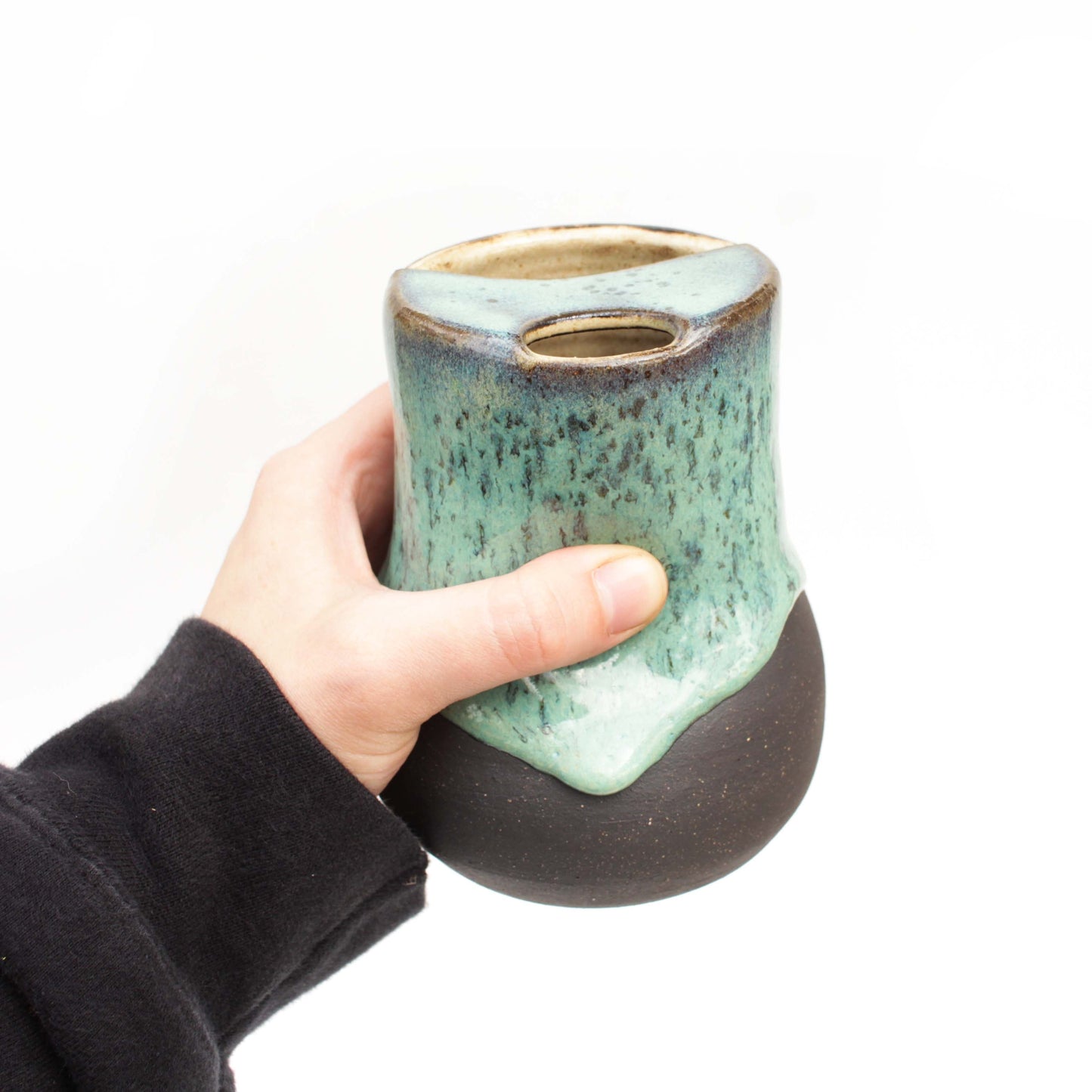 Arctic Mint Black Stoneware Cozy Sip-Top Thumb Tumbler