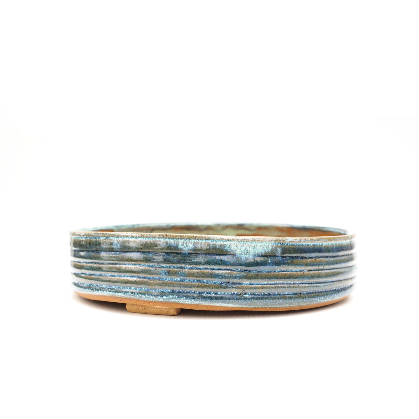8.25" Blue Textured Speckled Stoneware Bonsai Pot
