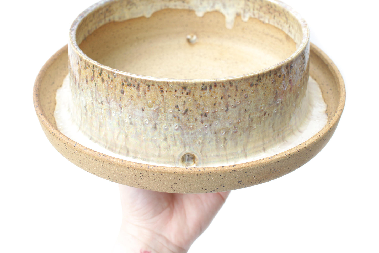 8.75" Speckled Stoneware Planter Pot with Water Reservoir