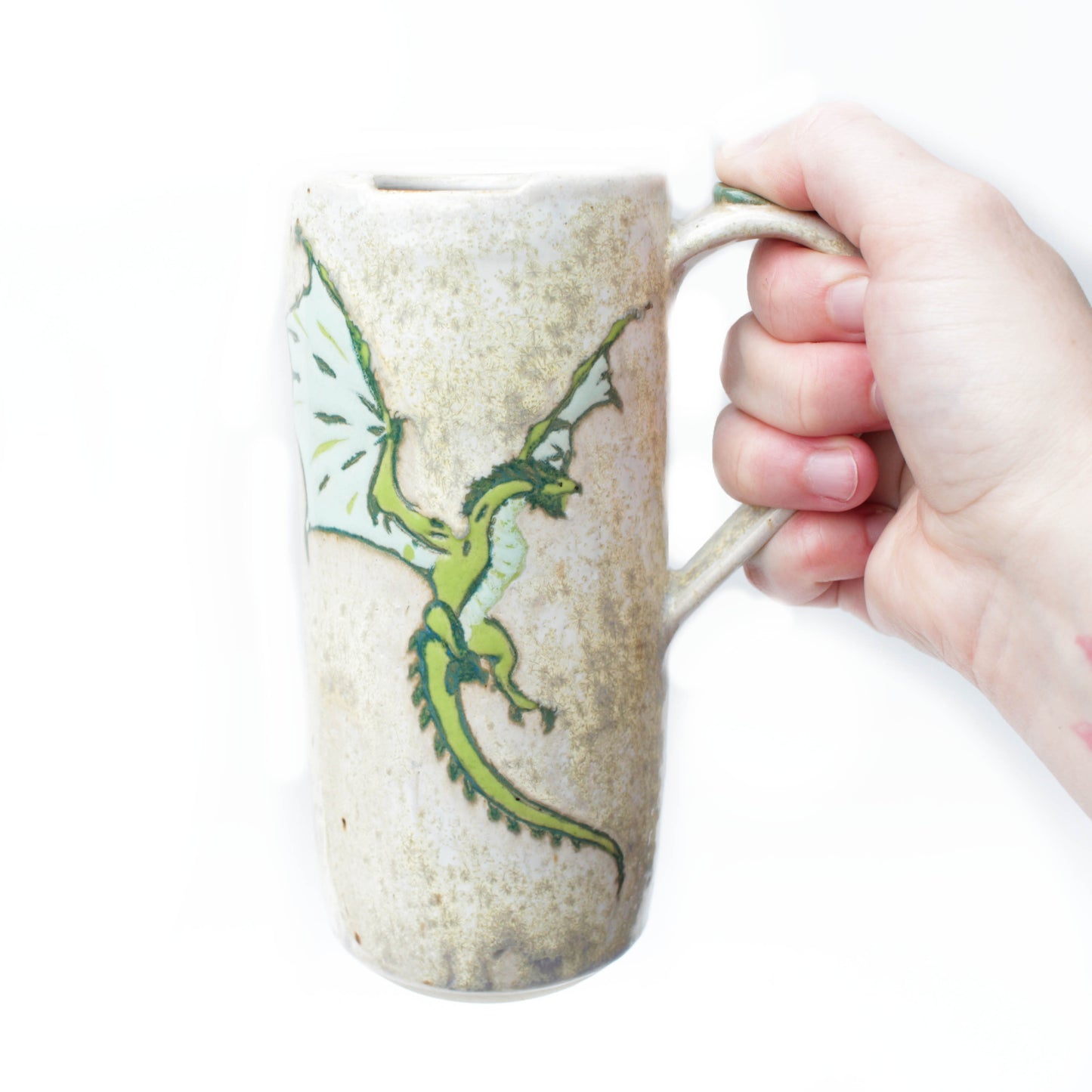 Green Dragon Skinny Stoneware Travel Mug with Handle