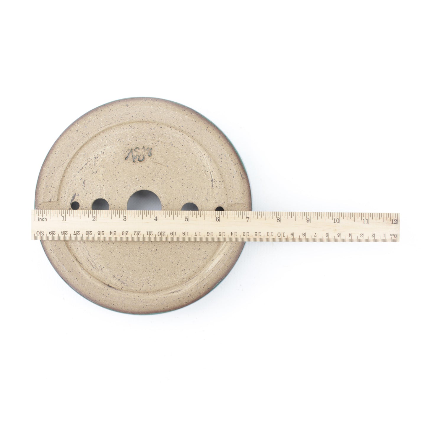 7.5" Teal Speckled Stoneware Round Bonsai Pot