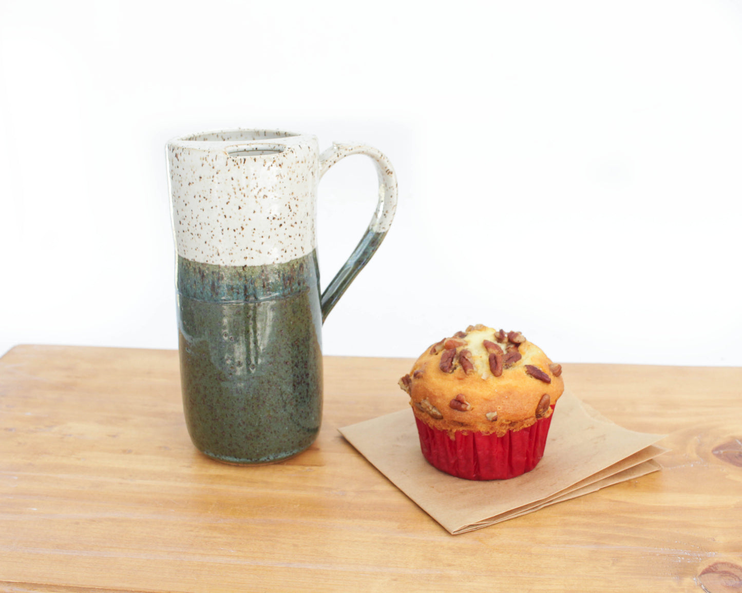 Ceramic Travel Mug with Handle Speckled Stoneware