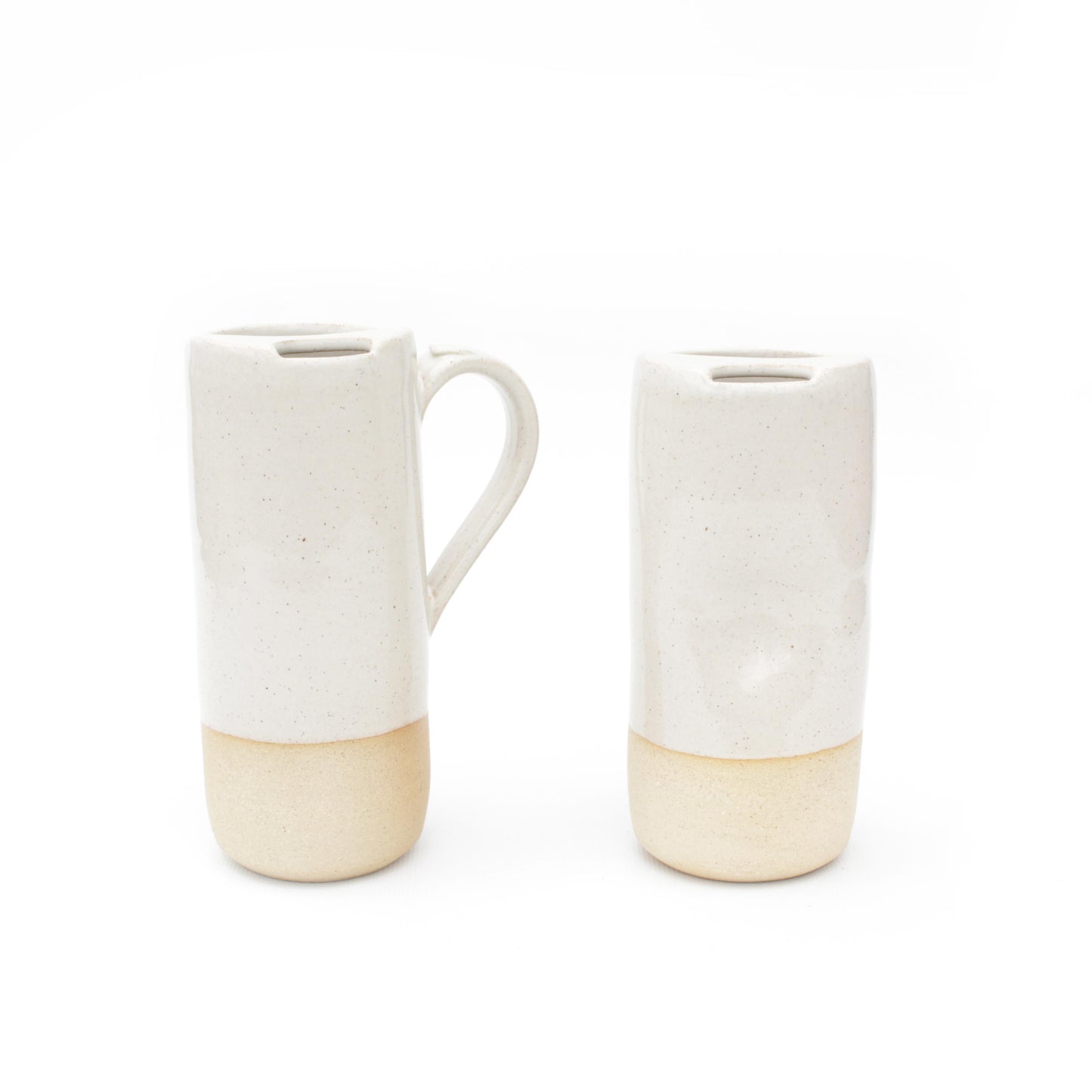 Nude Buff Skinny Speckled Stoneware Travel Mug with Handle or Thumb Tumbler
