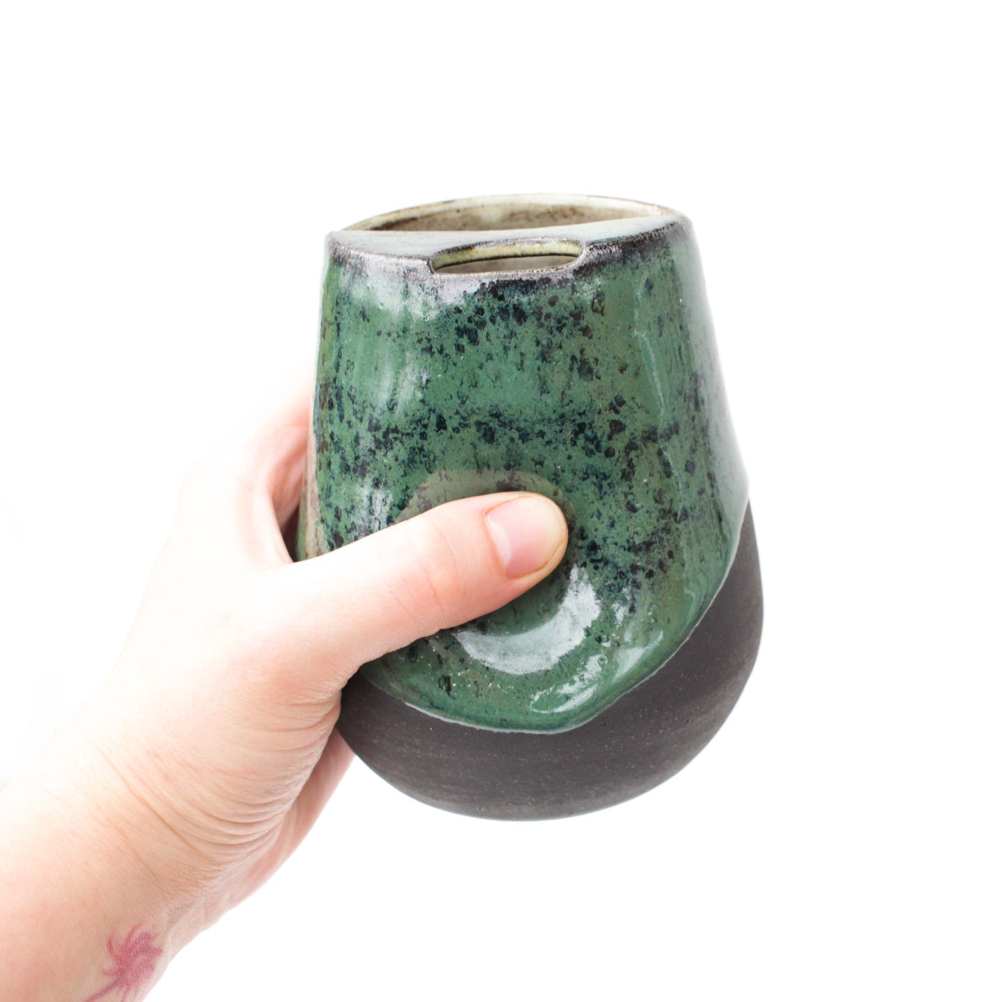 Jungle Green Black Stoneware Cozy Sip-Top Thumb Tumbler