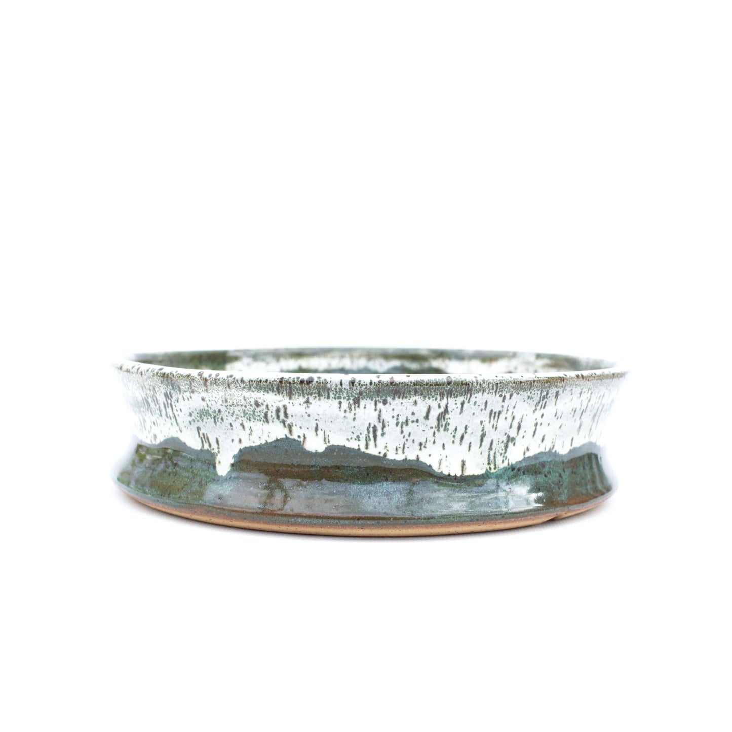 8.5" White and Green Speckled Stoneware Bonsai Pot