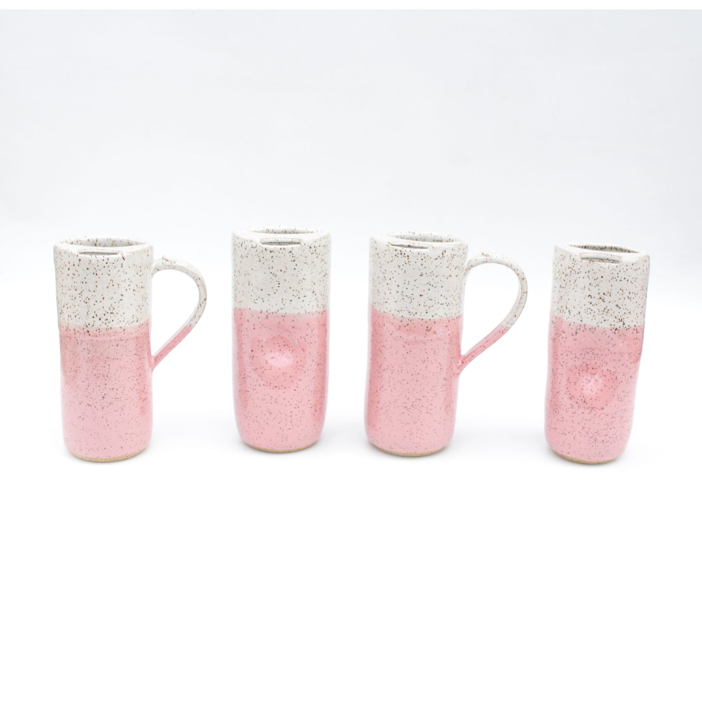 Bubblegum Pink Skinny Speckled Stoneware Travel Mug with Handle or Thumb Tumbler