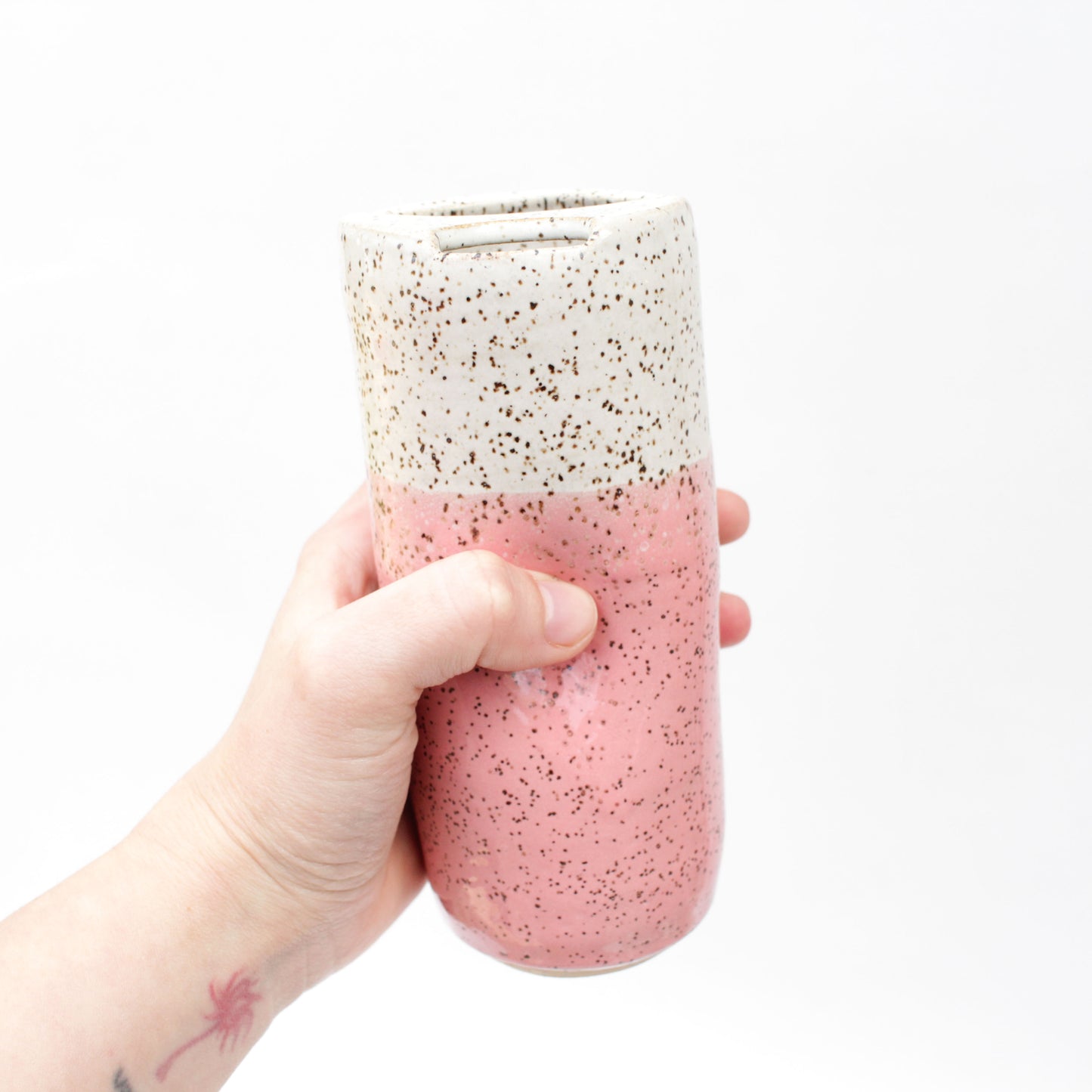 Bubblegum Pink Skinny Speckled Stoneware Travel Mug with Handle or Thumb Tumbler