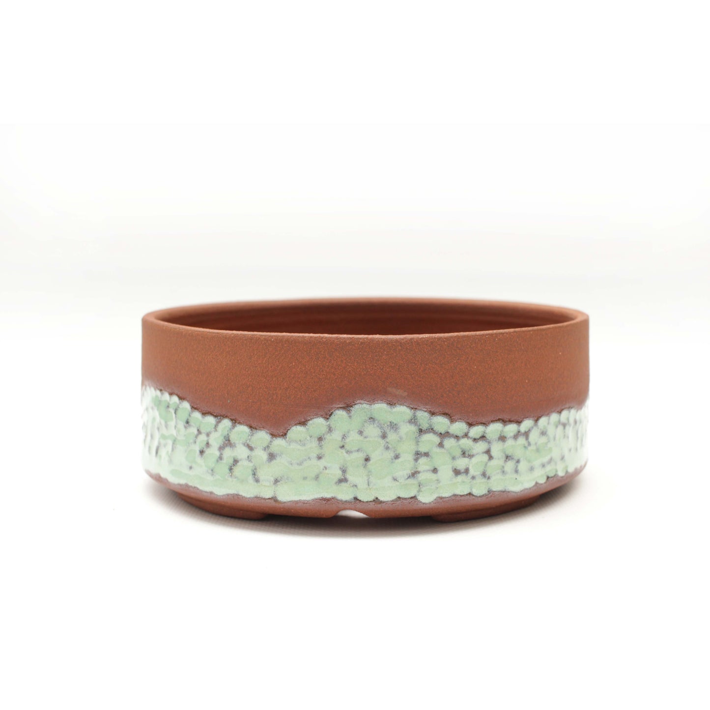 6.5" Arctic Mint Crater Textured Red Stoneware Bonsai Pot