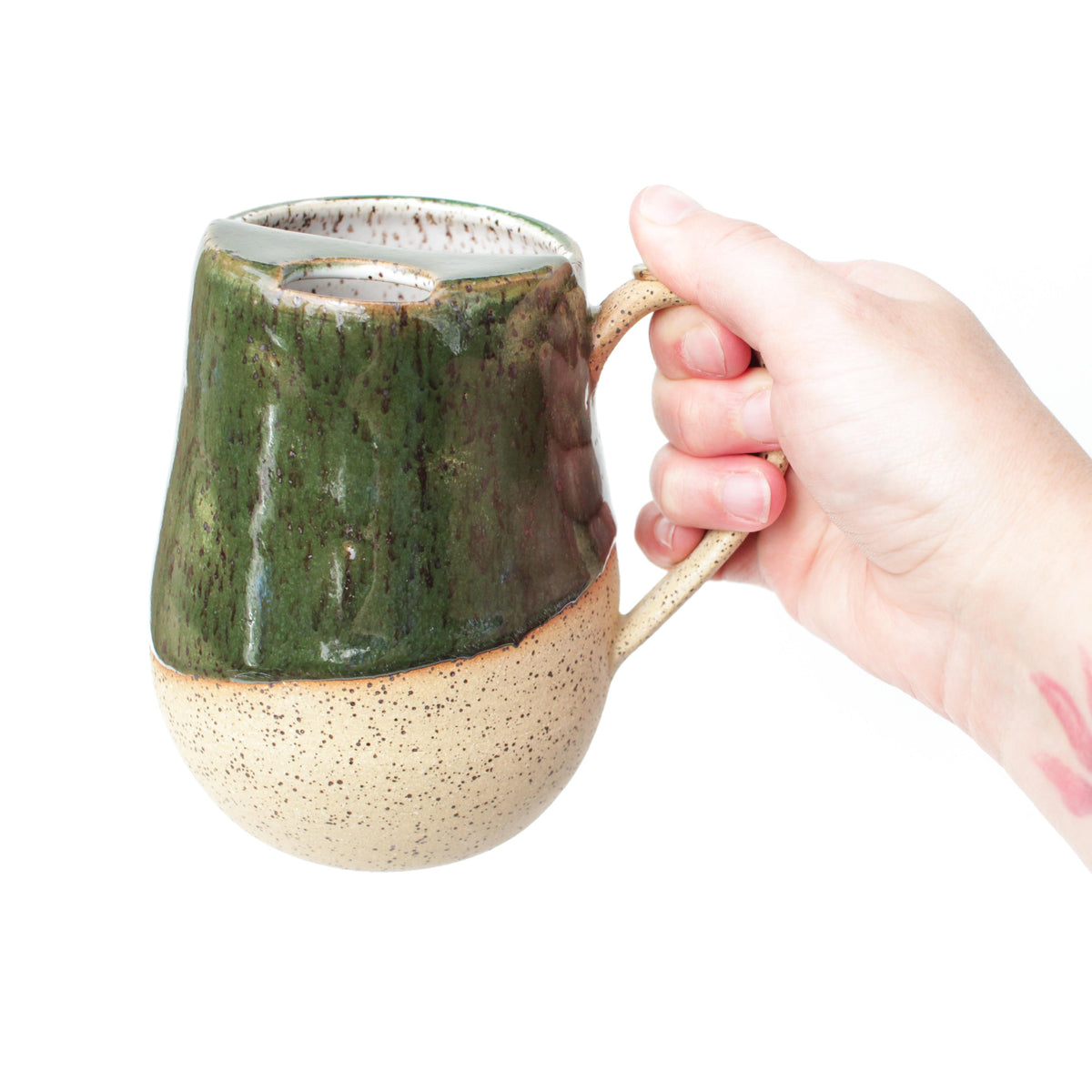 Forest Green Speckled Stoneware Sip-Top Mug