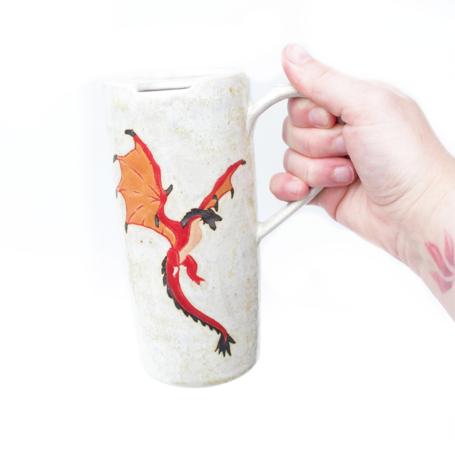 Red Dragon Skinny Stoneware Travel Mug with Handle