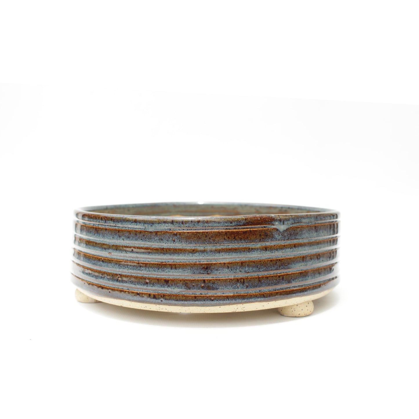 8.5" Blue and Brown Speckled Stoneware Bonsai Pot