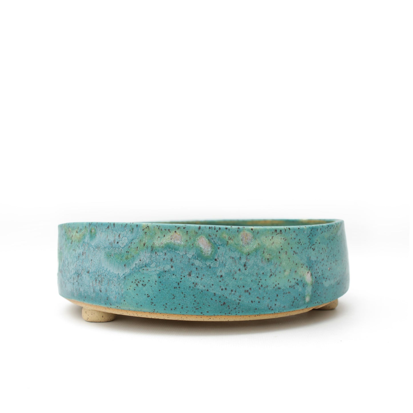 9.5" Turquoise Speckled Stoneware Bonsai Pot