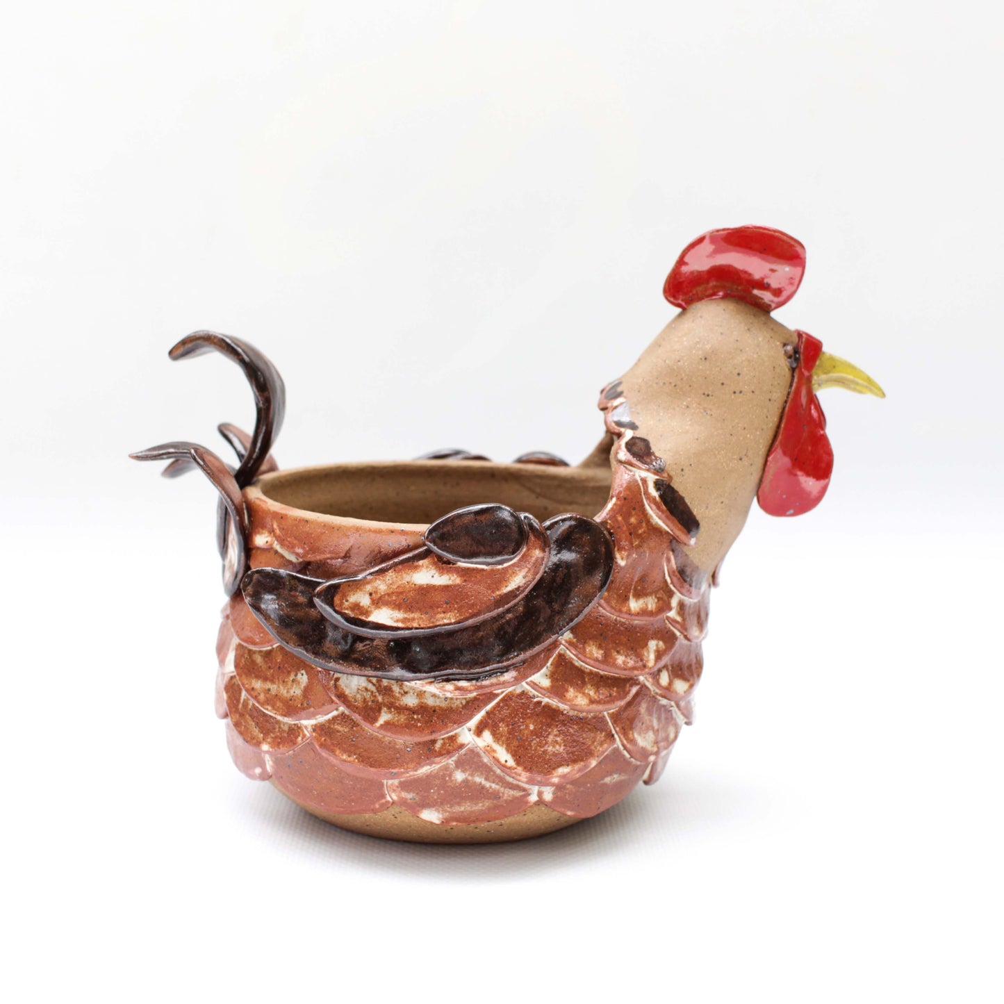 Red Rooster Chicken Speckled Stoneware Planter