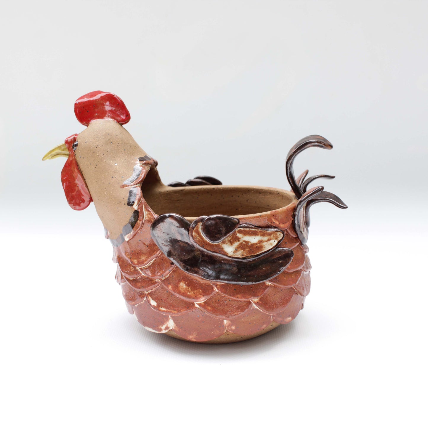 Red Rooster Chicken Speckled Stoneware Planter