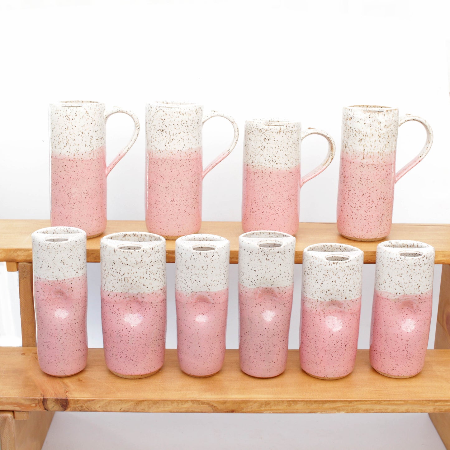 Bubblegum Pink Skinny Speckled Stoneware Travel Mug with Handle or Thumb Tumbler
