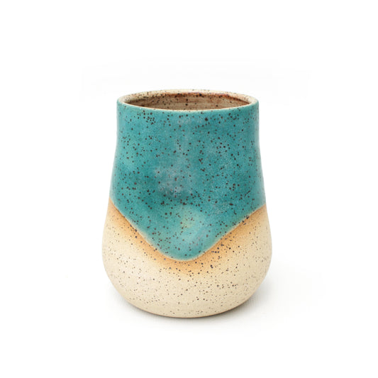 Teal Speckled Stoneware Thumb Tumbler