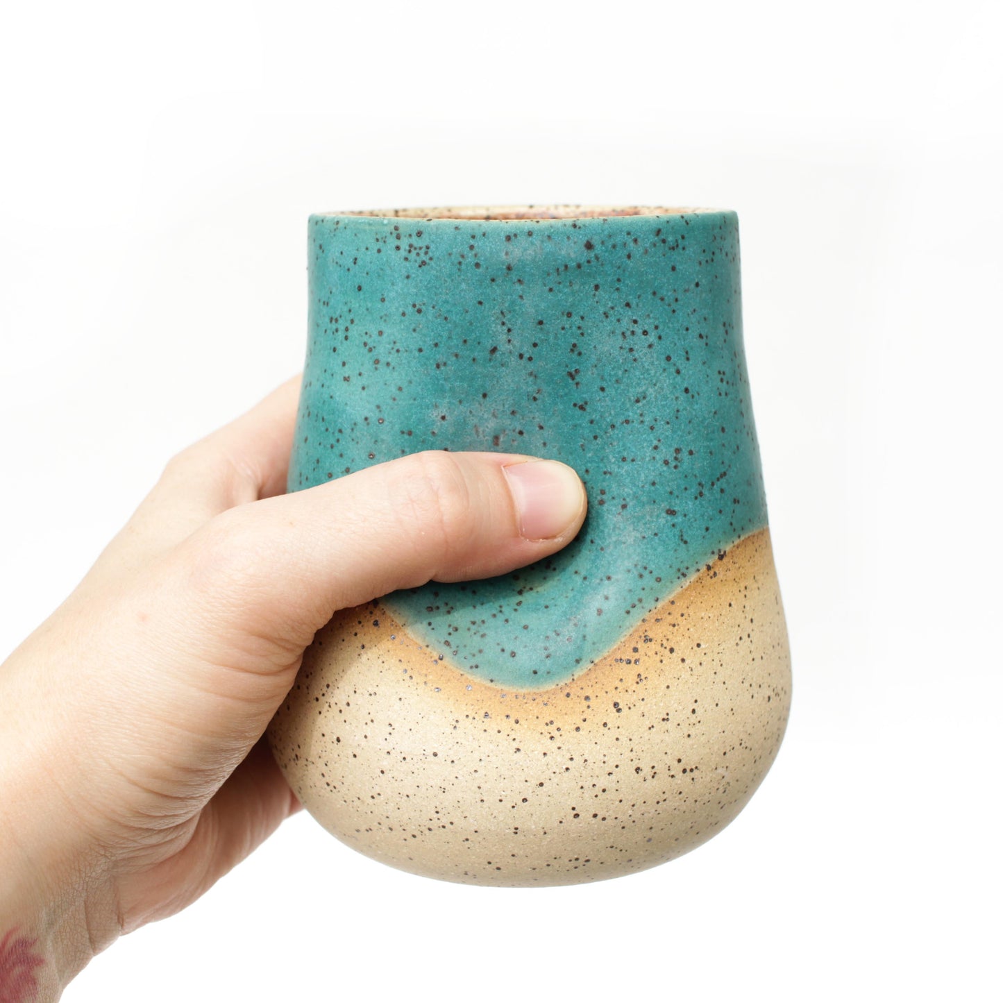 Teal Speckled Stoneware Thumb Tumbler