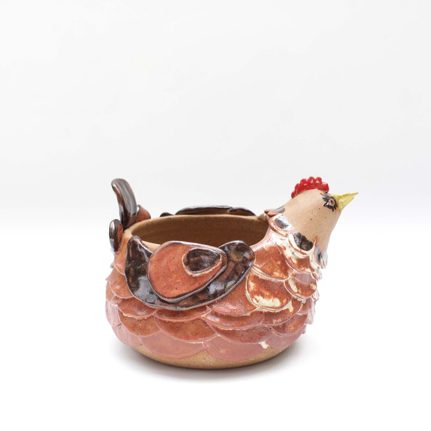 Red Chicken Speckled Stoneware Planter