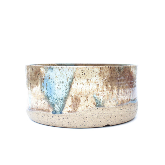 6.5" Blue Brown Crystal Speckled Stoneware Planter Pot