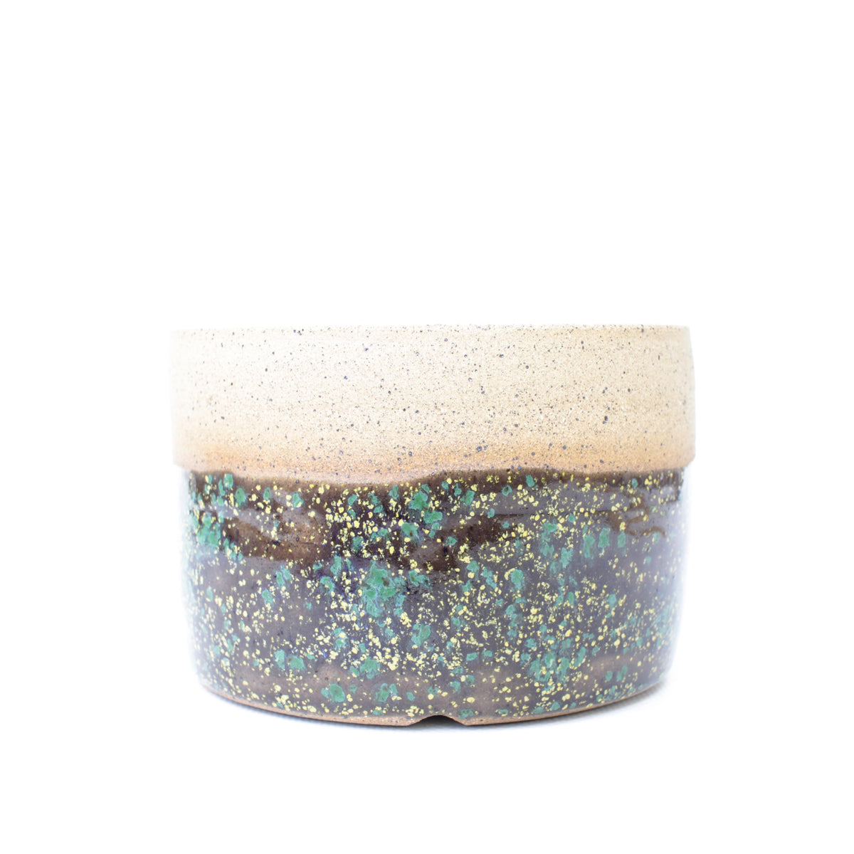 4.5" Green & Yellow Speckled Stoneware Planter Pot