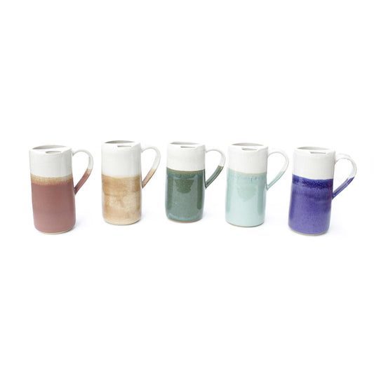 Ceramic Travel Mug with Handle Tall Skinny White Stoneware