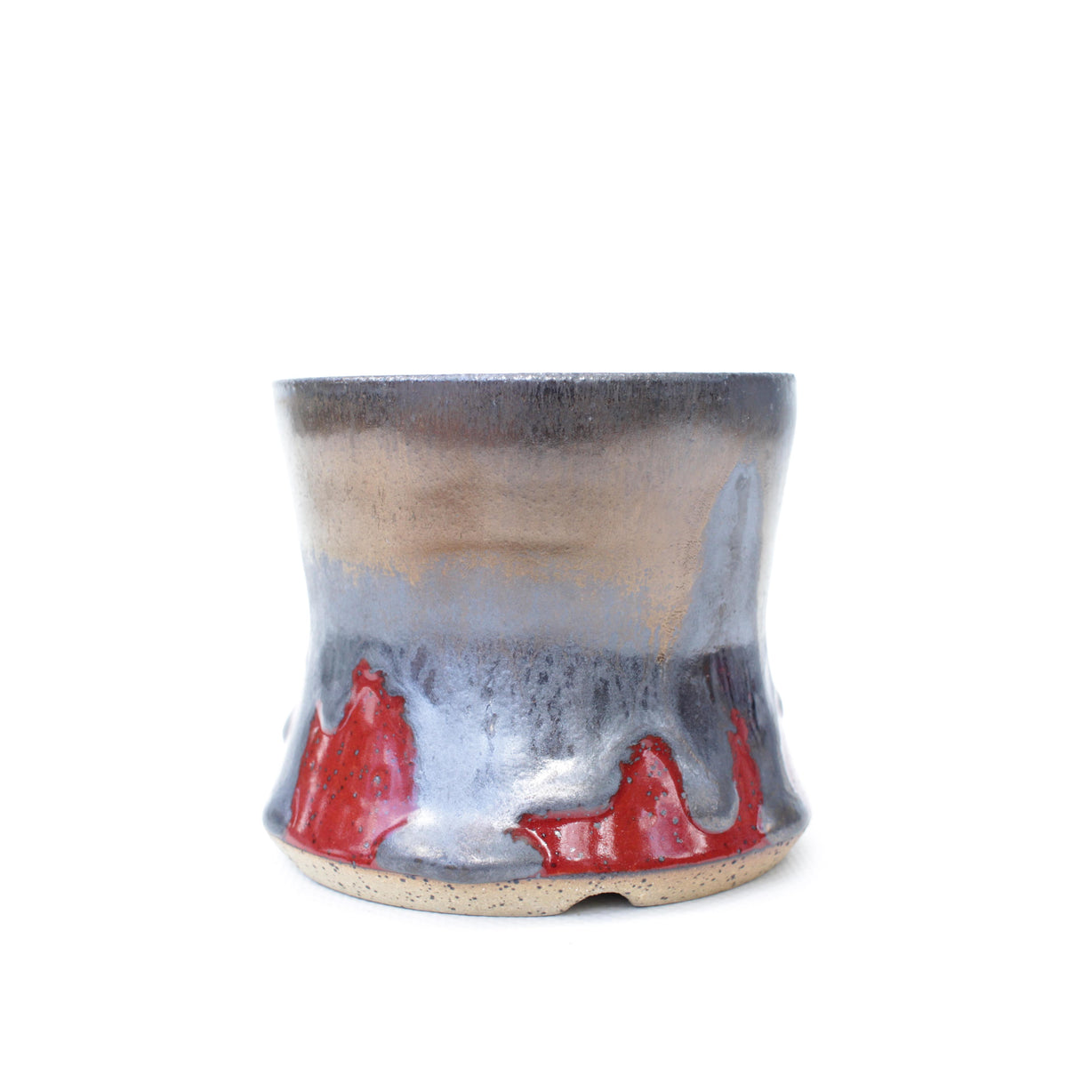 3.5" Red and Bronze Metallic Speckled Stoneware Planter Pot