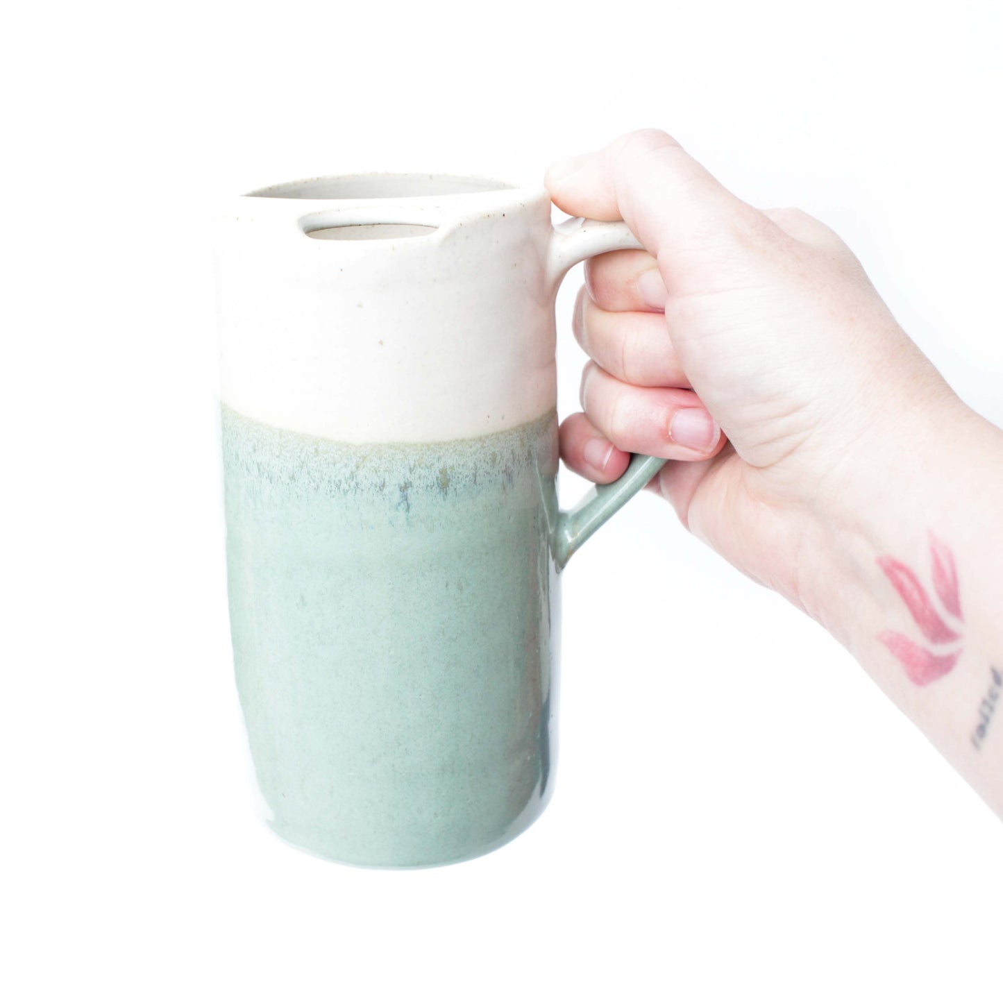 Ceramic Travel Mug with Handle Tall Skinny White Stoneware