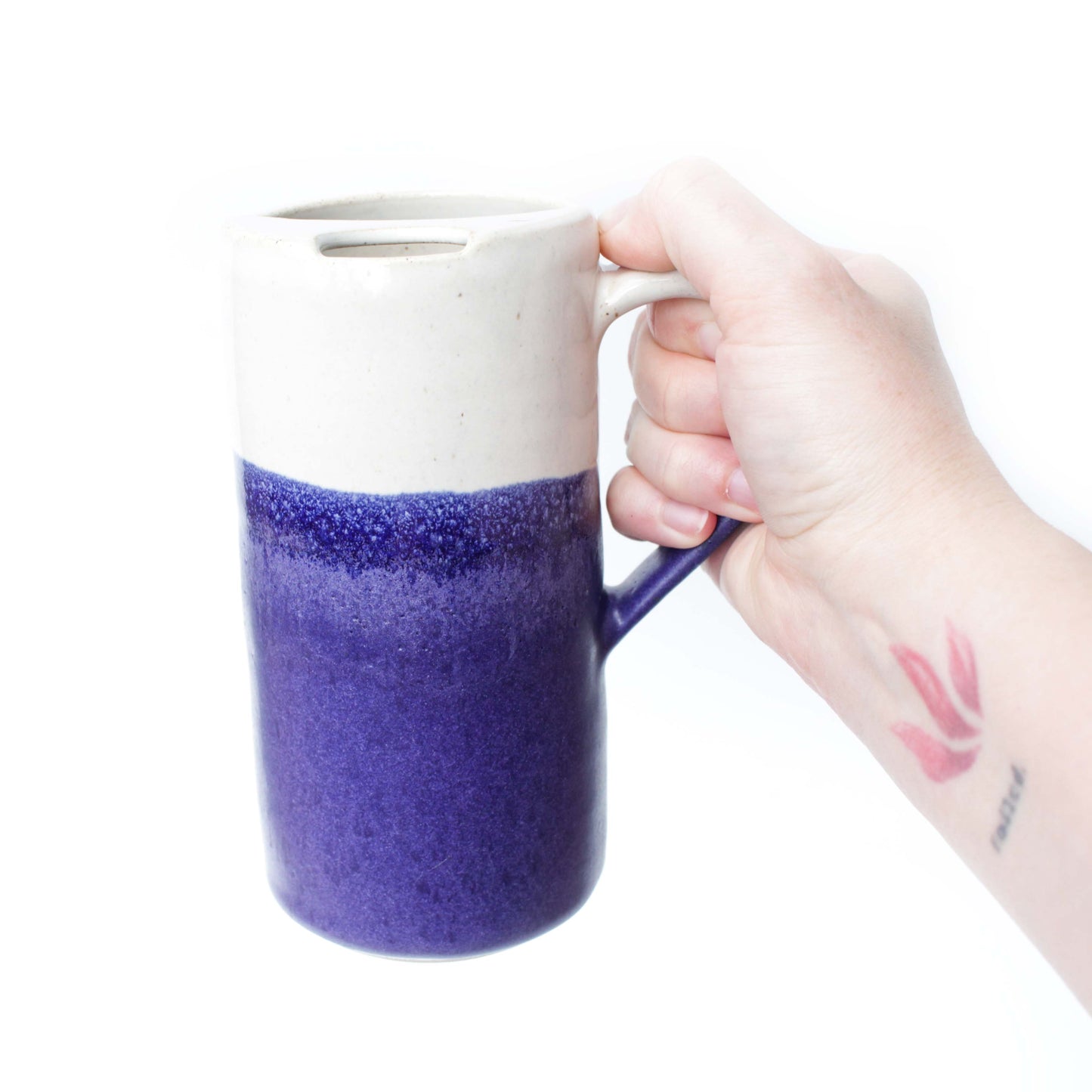 Ceramic Travel Mug with Handle Tall Skinny White Stoneware
