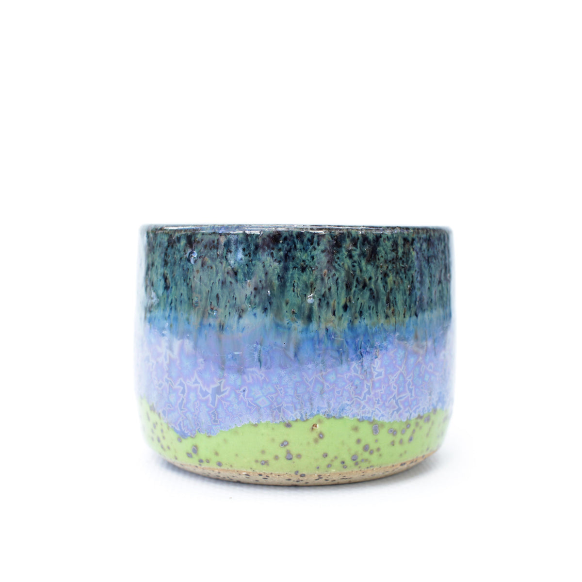 2.5" Blue Crystal & Lime Green Speckled Stoneware Planter Pot
