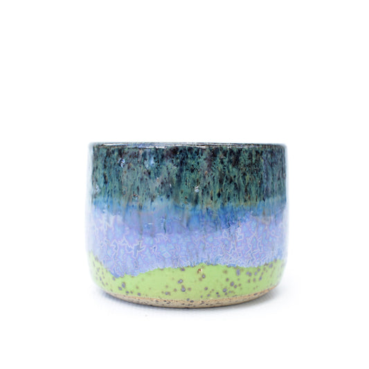 2.5" Blue Crystal & Lime Green Speckled Stoneware Planter Pot