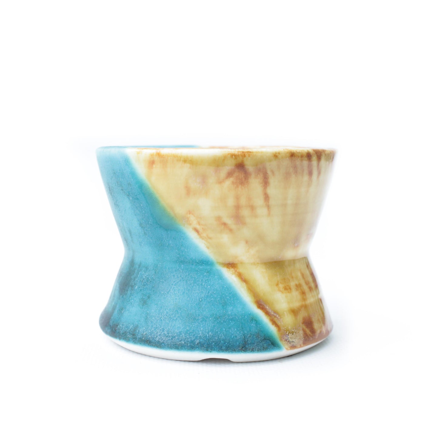 3" Golden Brown & Teal Porcelain Planter Pot