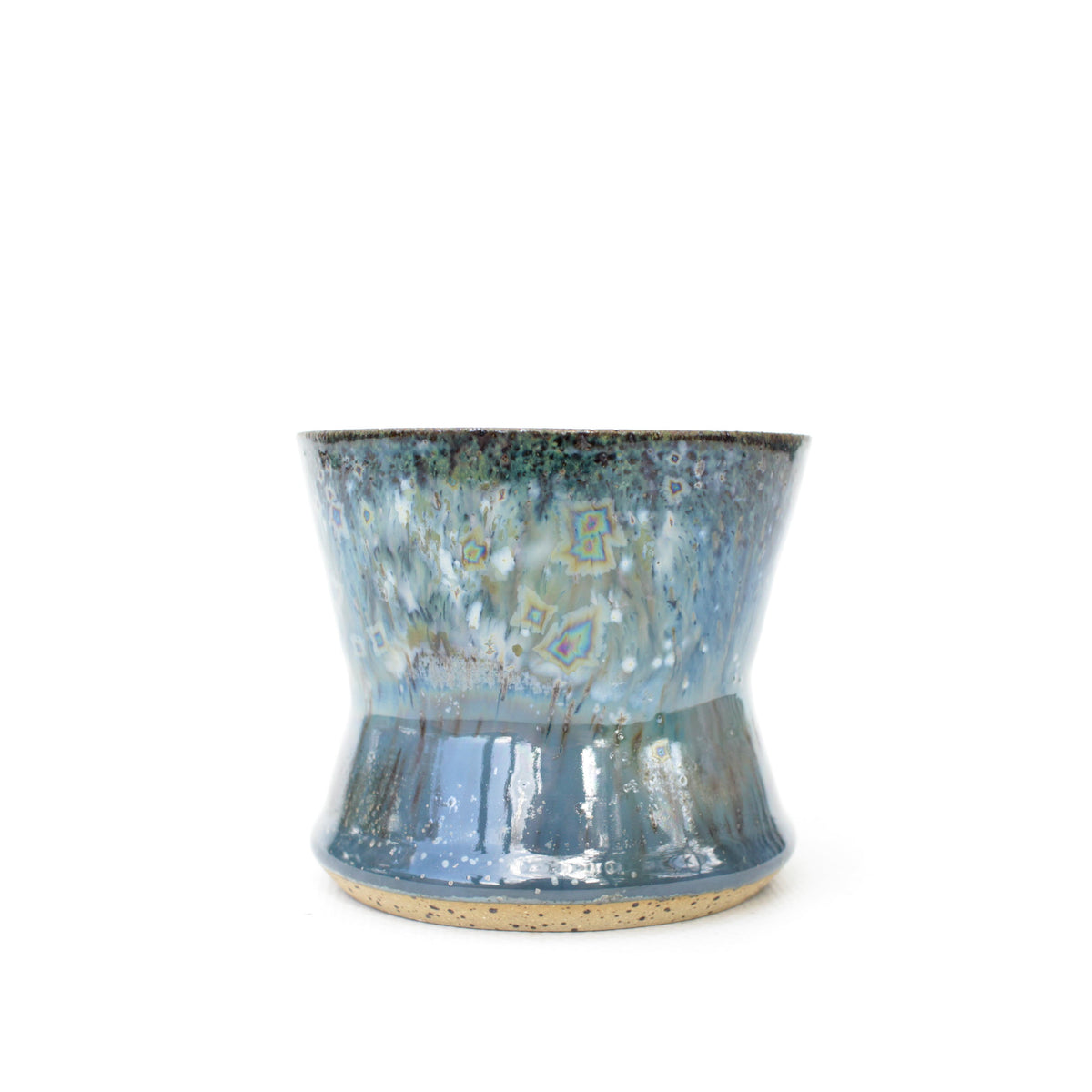 2.75" Blue Crystalline Speckled Stoneware Planter Pot