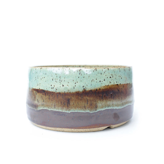 5" Seafoam Green and Brown Speckled Stoneware Planter Pot