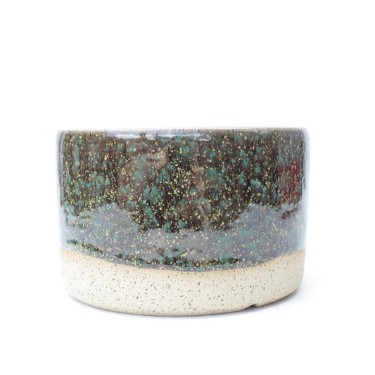 5.5" Green & Yellow Speckled Stoneware Planter Pot