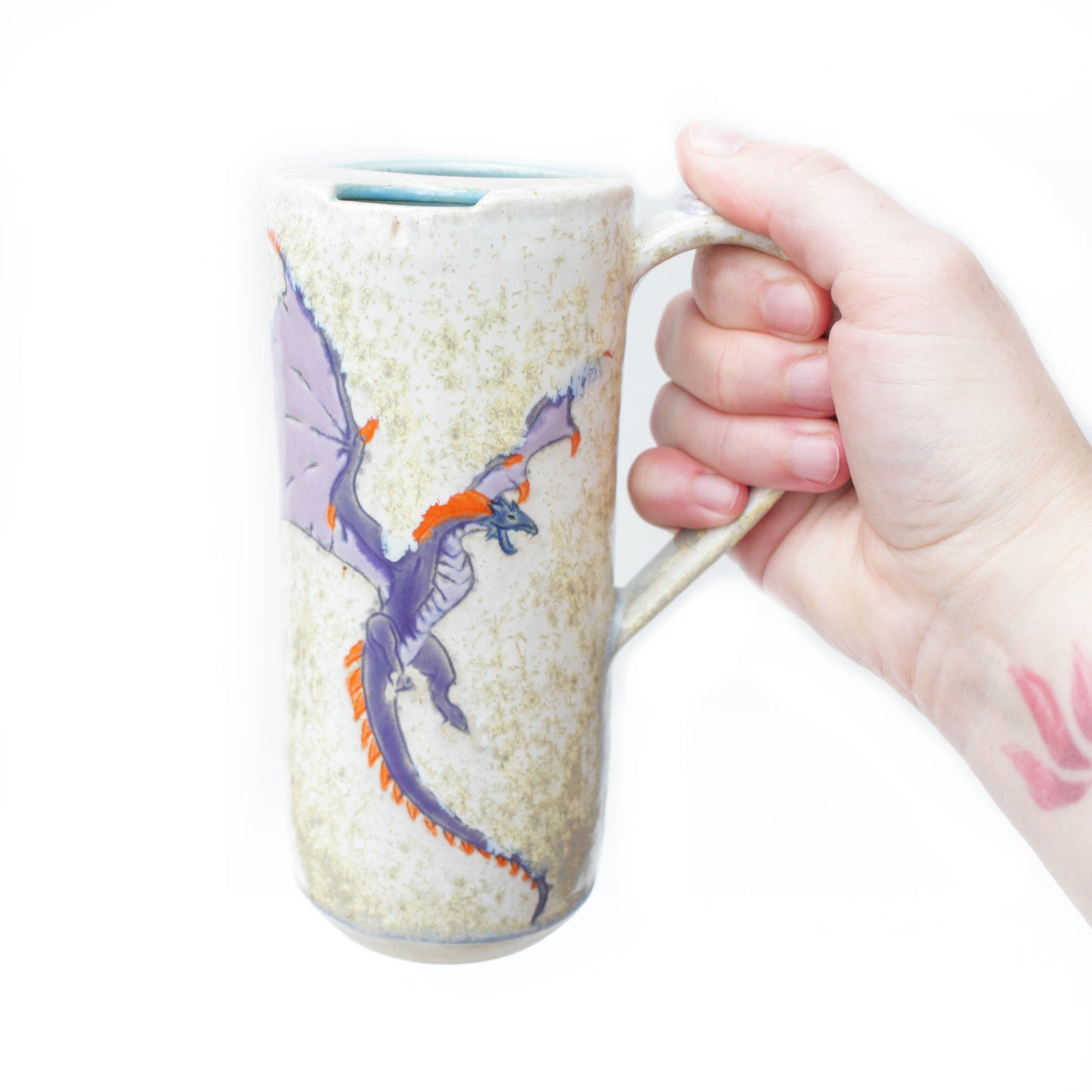 Purple Dragon Skinny Stoneware Travel Mug with Handle