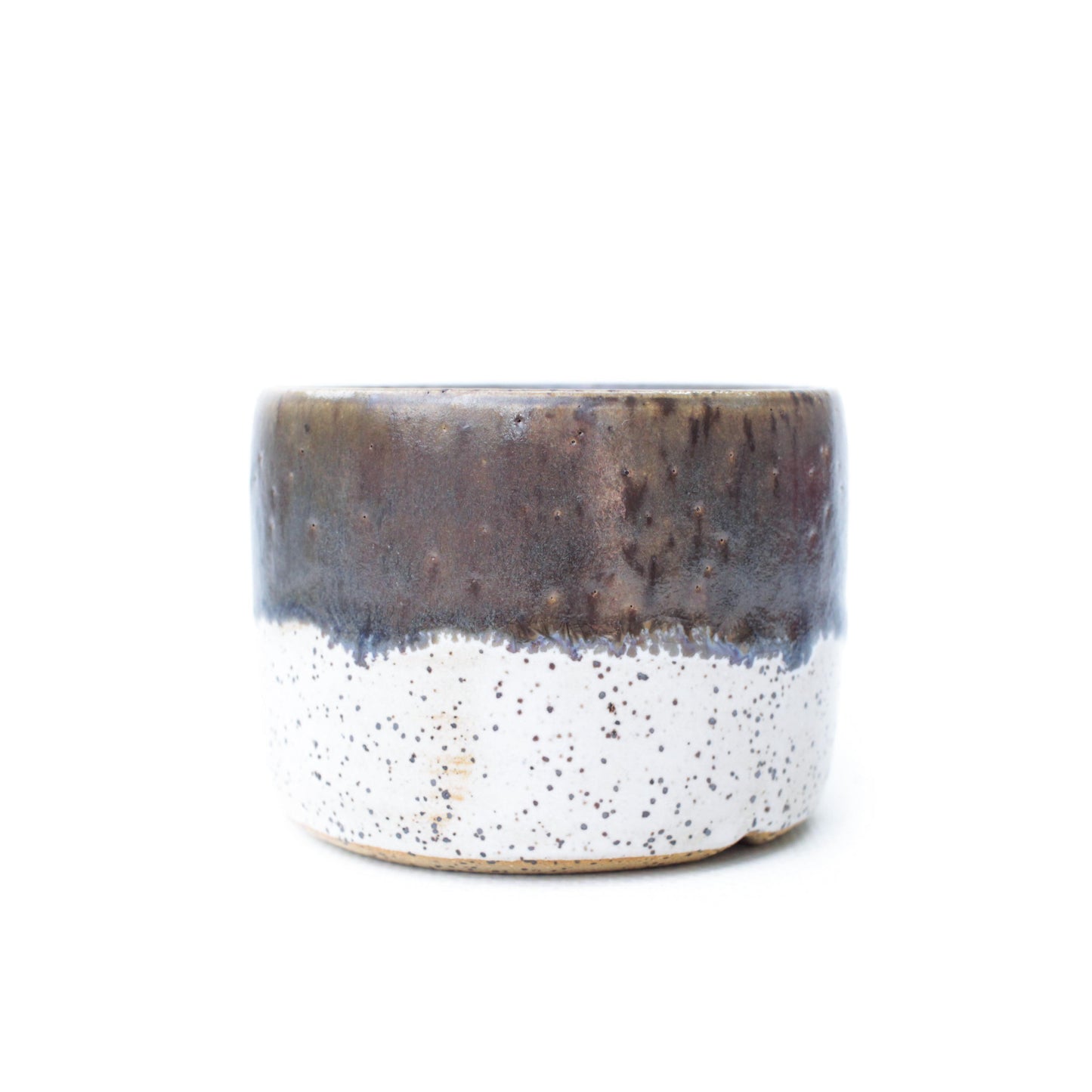 2.75" Brown & White Speckled Stoneware Planter Pot