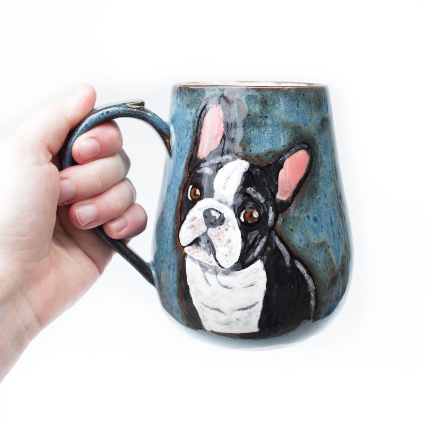 Tuxedo Boston Terrier Blue Stoneware Mug