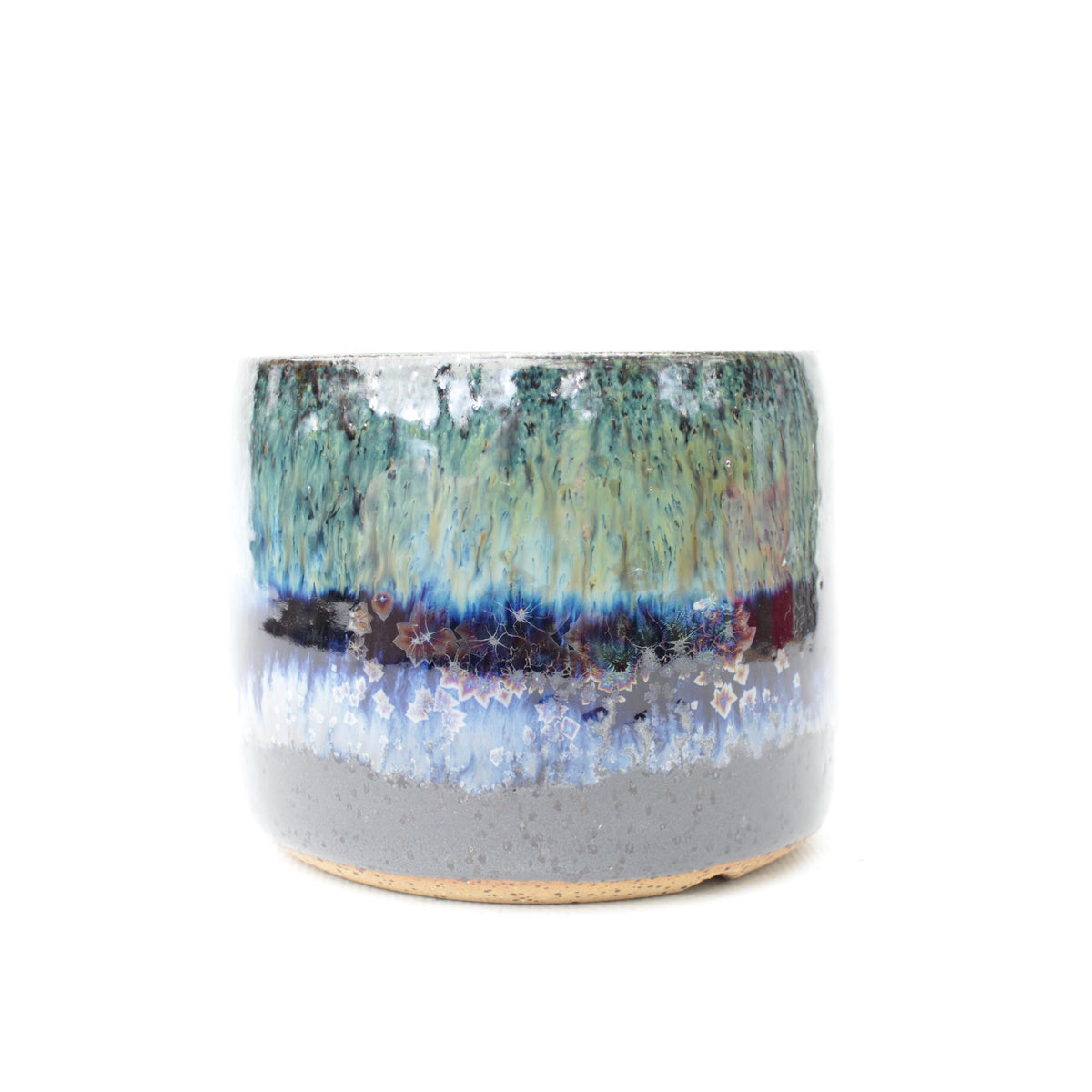 3.5" Iridescent Blue Crystal Speckled Stoneware Planter Pot