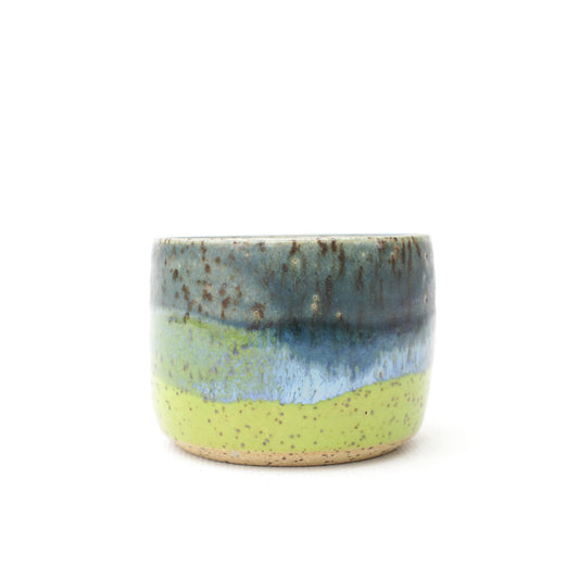 2.5" Blue & Lime Speckled Stoneware Planter Pot