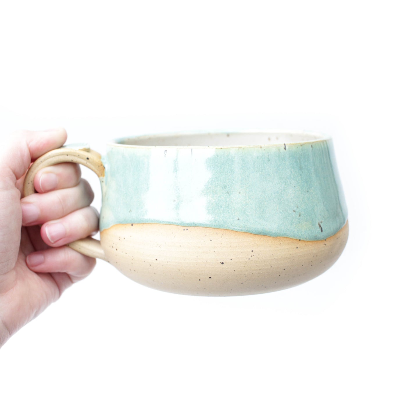 Minty Blue Green Oversized Speckled Stoneware Mug/Bowl