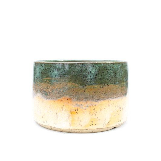 5" Green and Yellow Speckled Stoneware Planter Pot