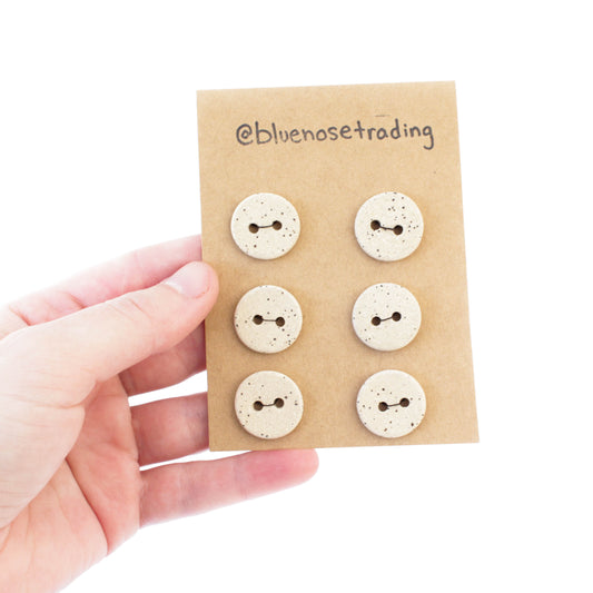 Six Pack Unglazed Speckled Stoneware Ceramic Buttons, 19mm