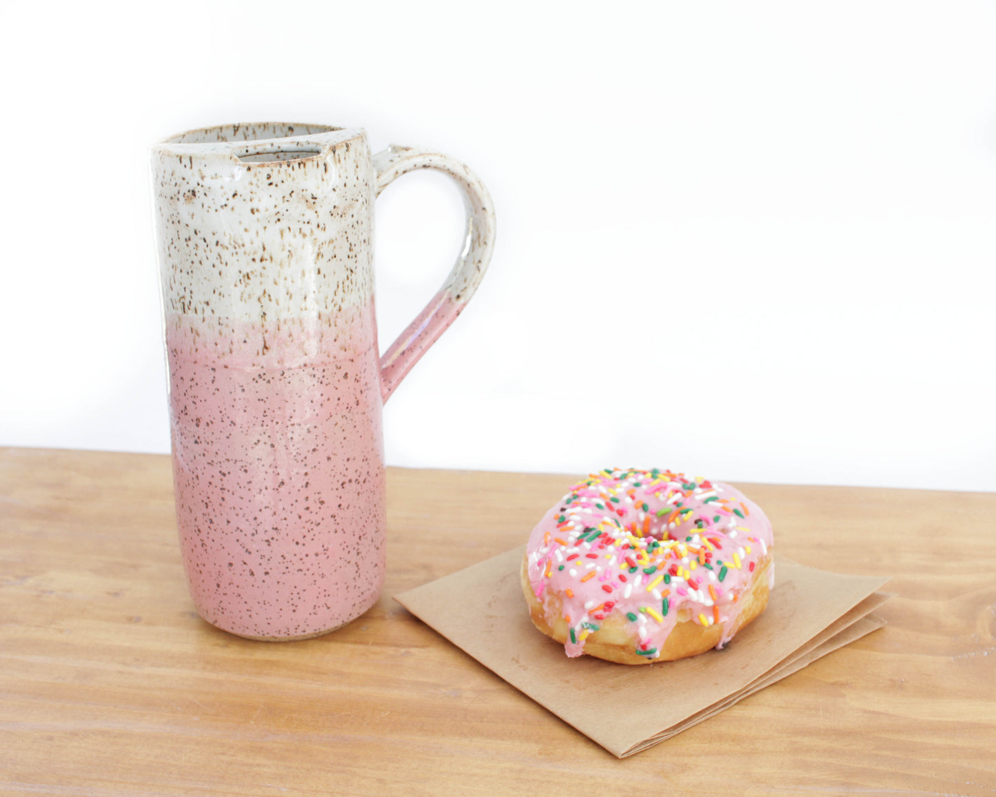 Bubblegum Pink Skinny Speckled Stoneware Travel Mug with Handle or Thumb Tumbler