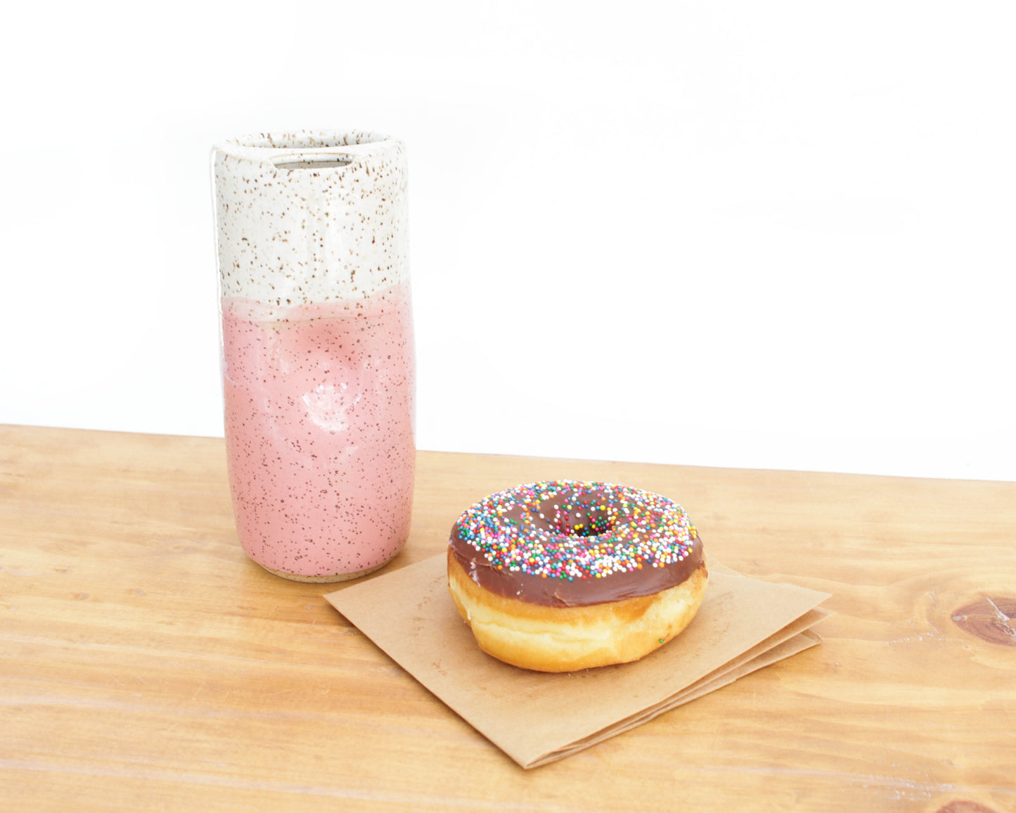 Bubblegum Pink Skinny Speckled Stoneware Travel Mug with Handle or Thumb Tumbler