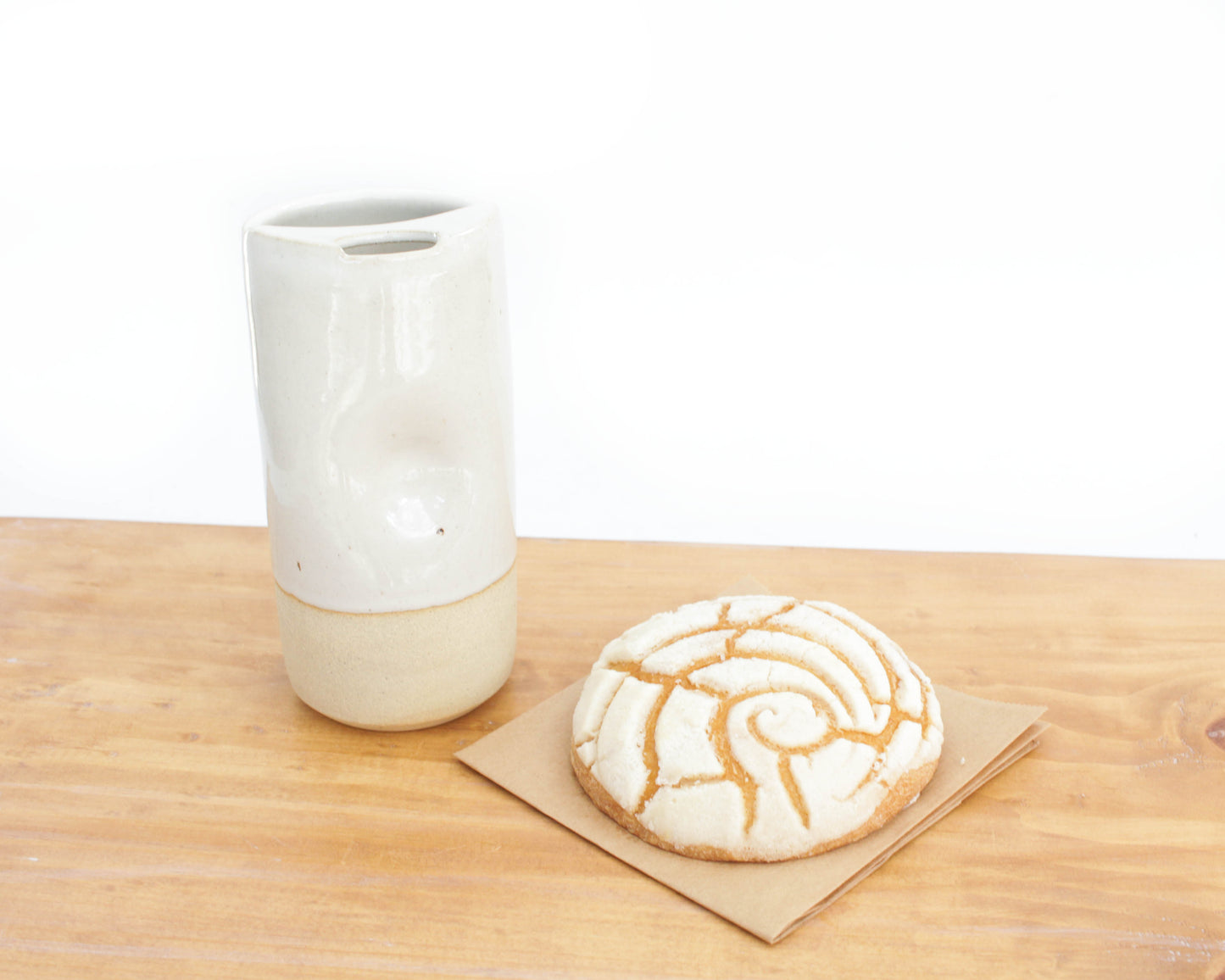 Neutral Beige Ceramic Travel Mug with Handle or Thumb Tumbler